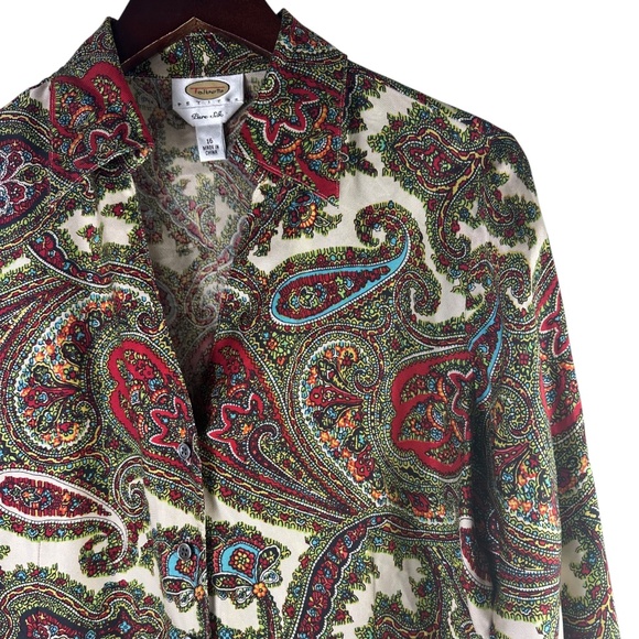 Talbots Shirt Top Blouse Button Down 16 Petite 16P XLP Paisley 100% SILK Career - Picture 3 of 5
